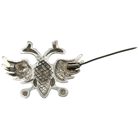 Vintage 800 Alpaca Silver Russian Imperial Eagle Double Headed Eagle Brooch Pin - Picture 5 of 6